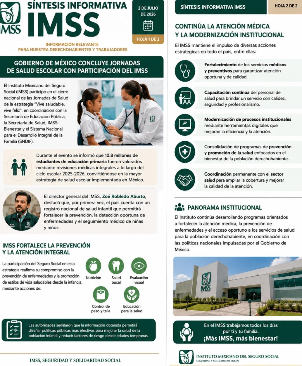 El IMSS mantiene el impulso de diversas acciones estratégicas en todo el país.