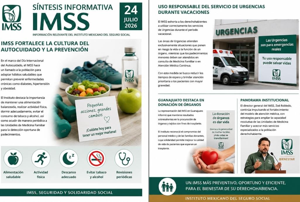 En el marco del Día Internacional del Autocuidado, el IMSS hizo un llamado a la población para adoptar hábitos saludables que permitan prevenir enfermedades crónicas .