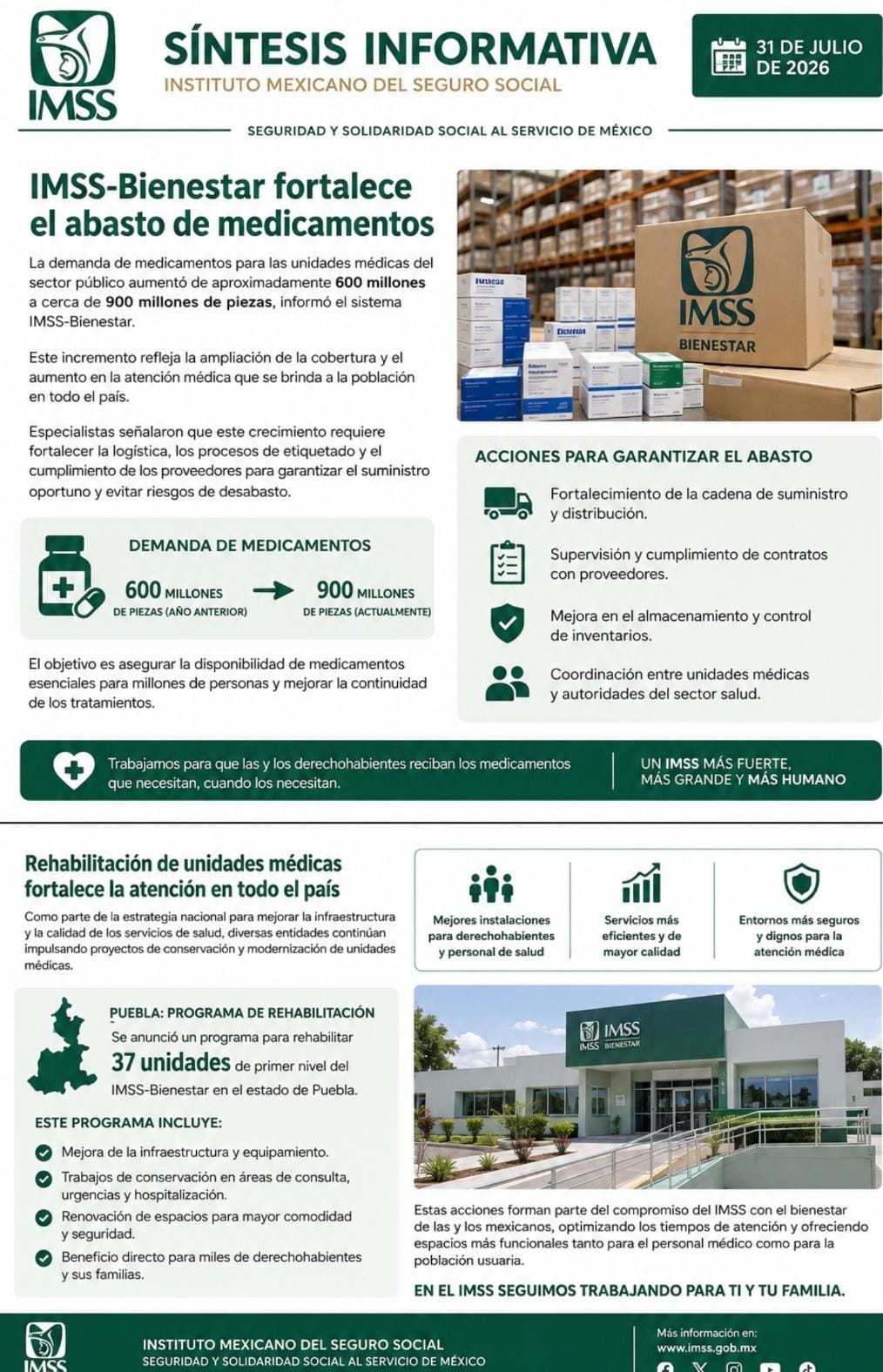 IMSS-Bienestar fortalece el abasto de medicamentos.