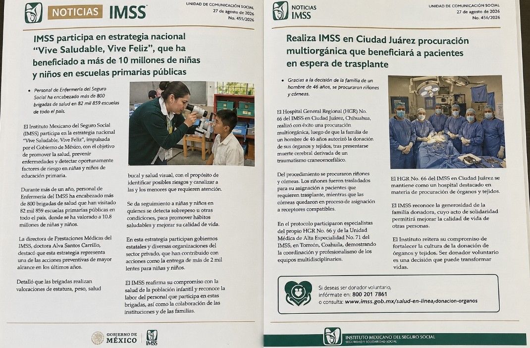 IMSS fortalece la prevención y la atención médica con acciones que impactan a millones de mexicanos Ciudad de México, 28 de agosto de 2026. — El Instituto Mexicano del Seguro Social (IMSS) mantiene durante agosto una agenda enfocada en fortalecer la preve