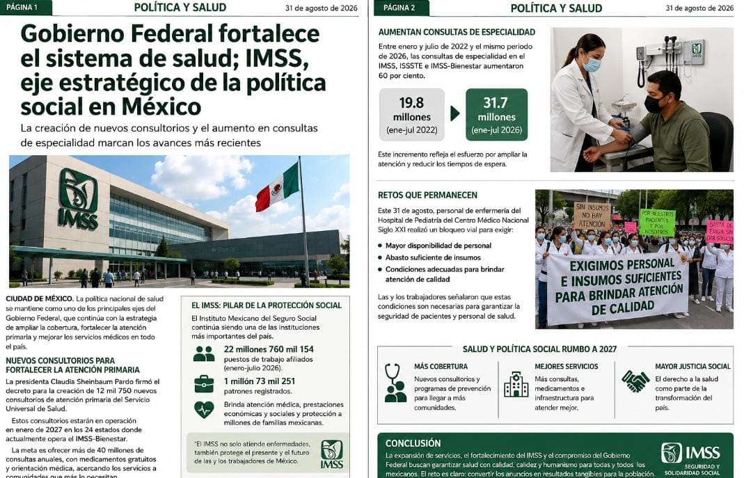 La política nacional de salud se mantiene como uno de los principales ejes de la administración de la presidenta Claudia Sheinbaum Pardo, particularmente ante los proyectos de ampliación de la atención primaria y la coordinación entre las instituciones pú
